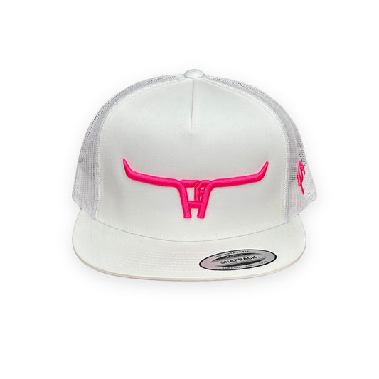 "CA Longhorn" Pink Puff - 6006 White/ White Mesh, Snapback Cap (2024)
